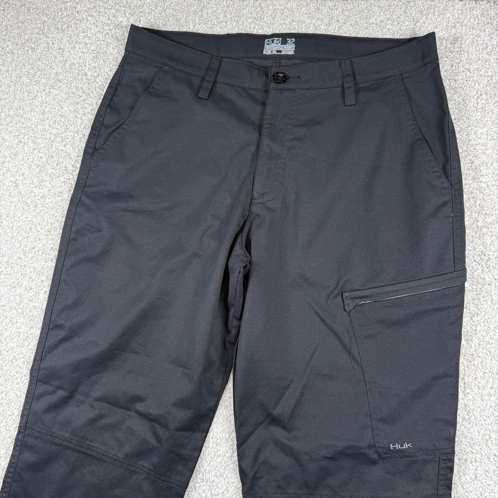 Huk Performance Fishing Pants Mens 32 Black Articulated Knee Zipper Pockets